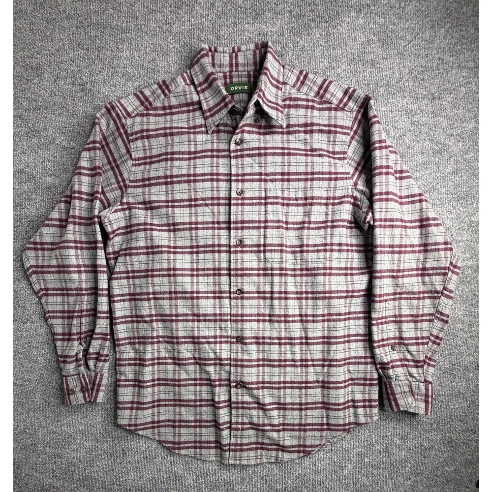 Orvis Luxury Flannel Shirt Men's Medium Long Sleeve‎ Button Up Plaid 100% Cotton
